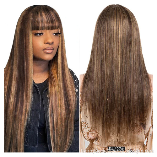 Blonde Pink Orange Blue Color Wig Long silk Straight Bob Wig With Bang Remy Human Hair whole virgin Human Hair Wig for women
